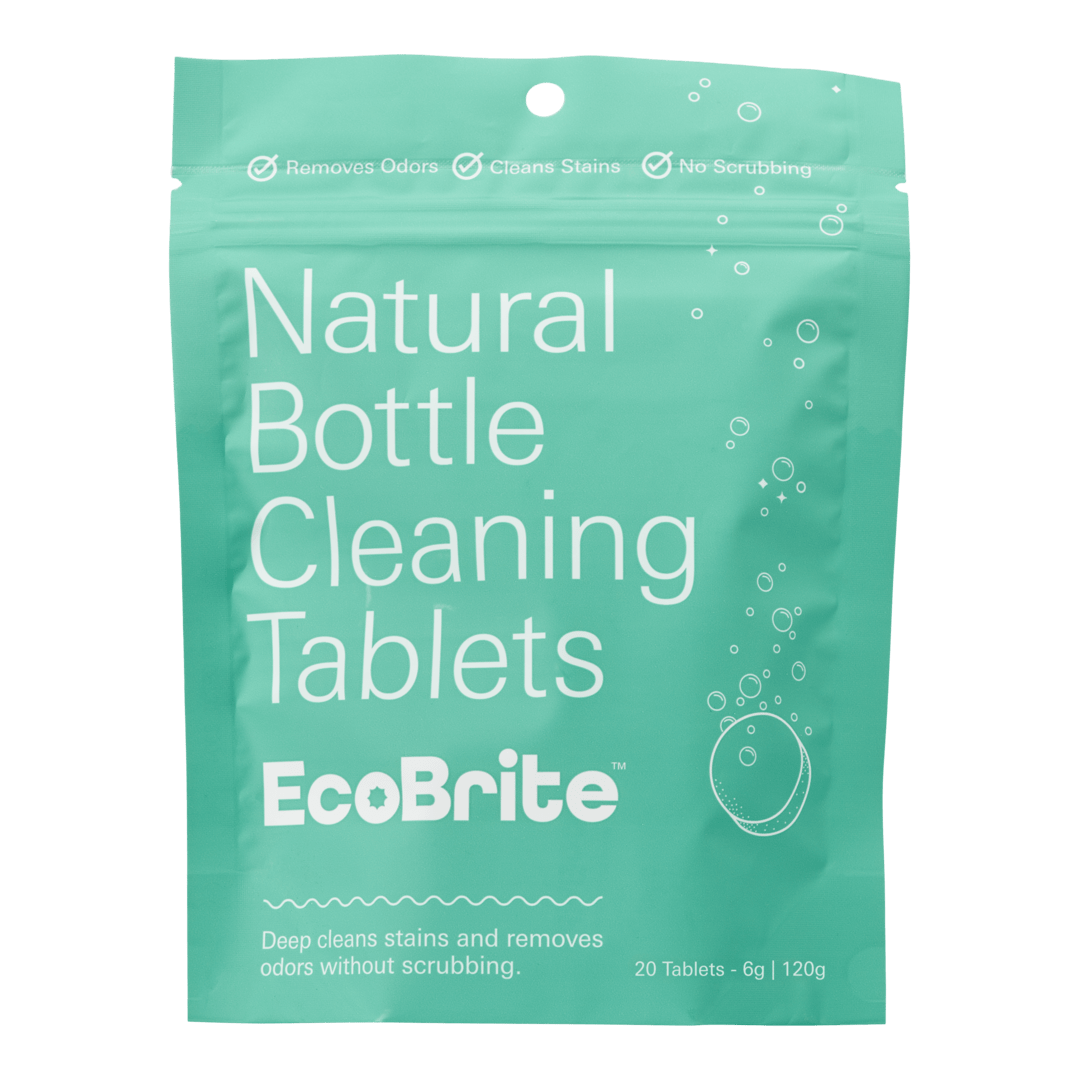 EcoBrite Natural Bottle Cleaning Tablets pack, removes odors, cleans stains, no scrubbing, 20 tablets