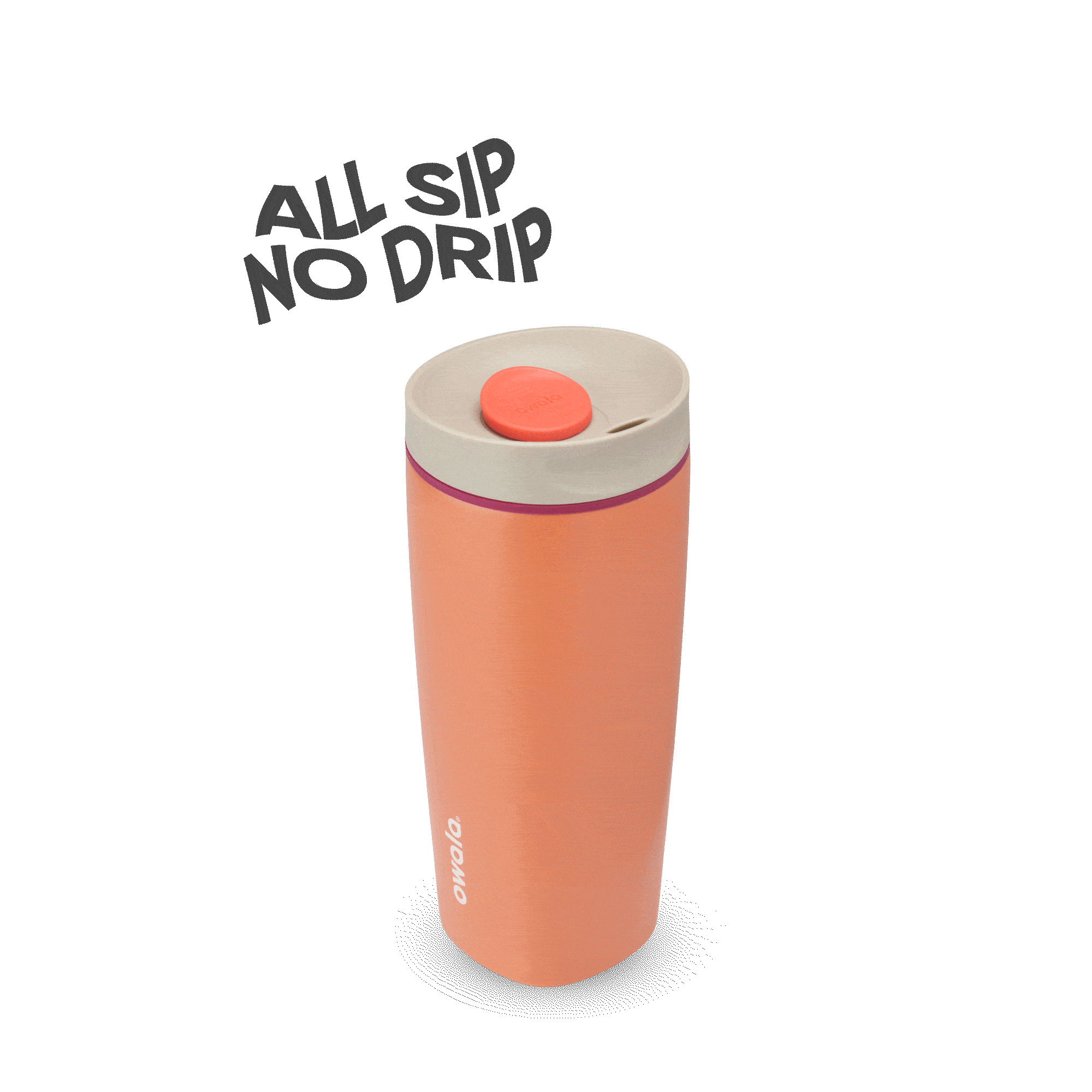 Orange Owala insulated water bottle with spill-proof lid on gray background