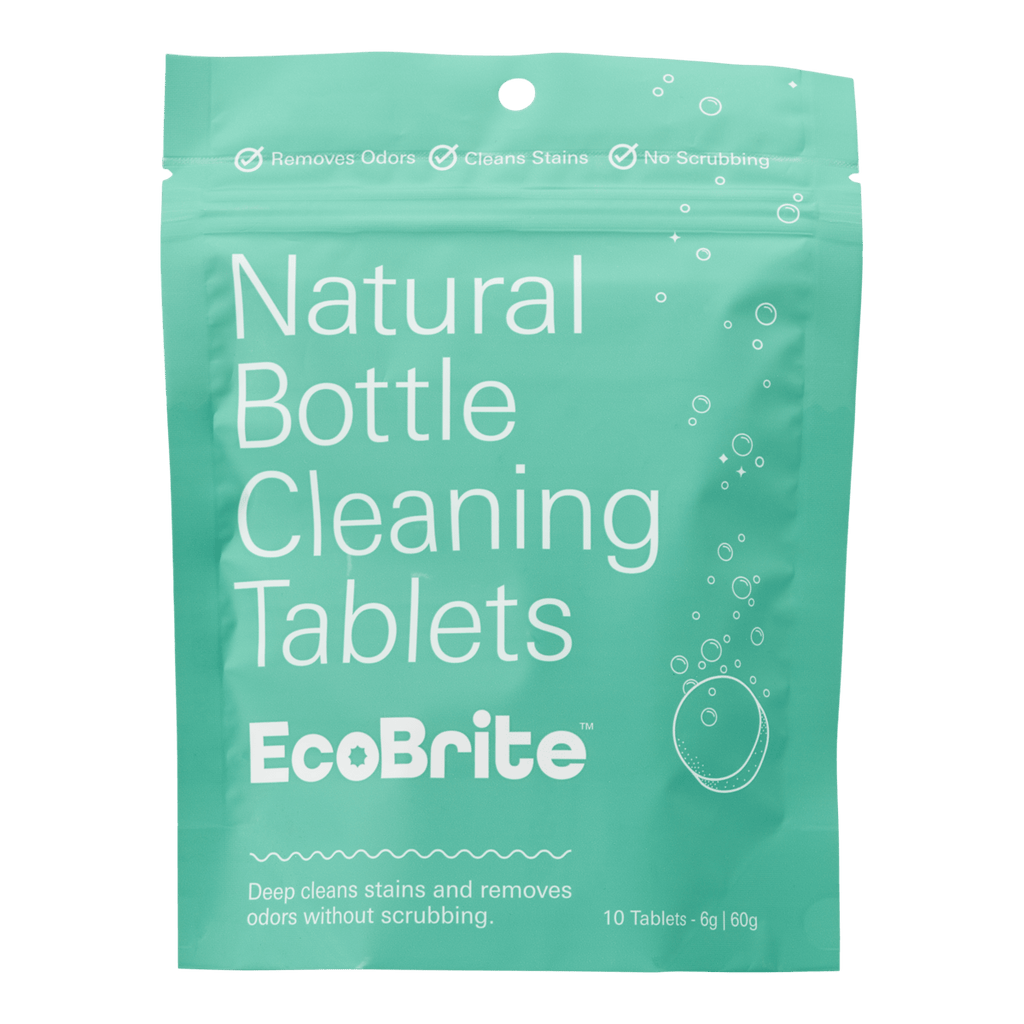 EcoBrite Natural Owala Bottle Cleaning Tablets package, removes odors, cleans stains, no scrubbing