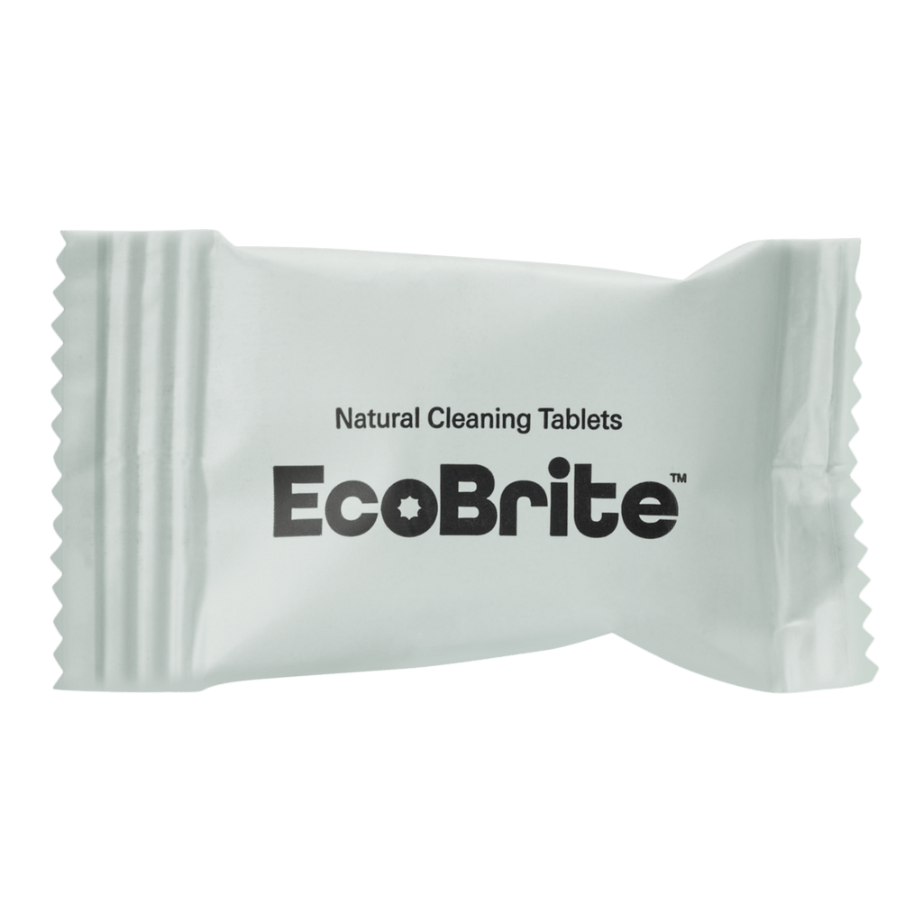 EcoBrite natural cleaning tablets in white sealed individual packet