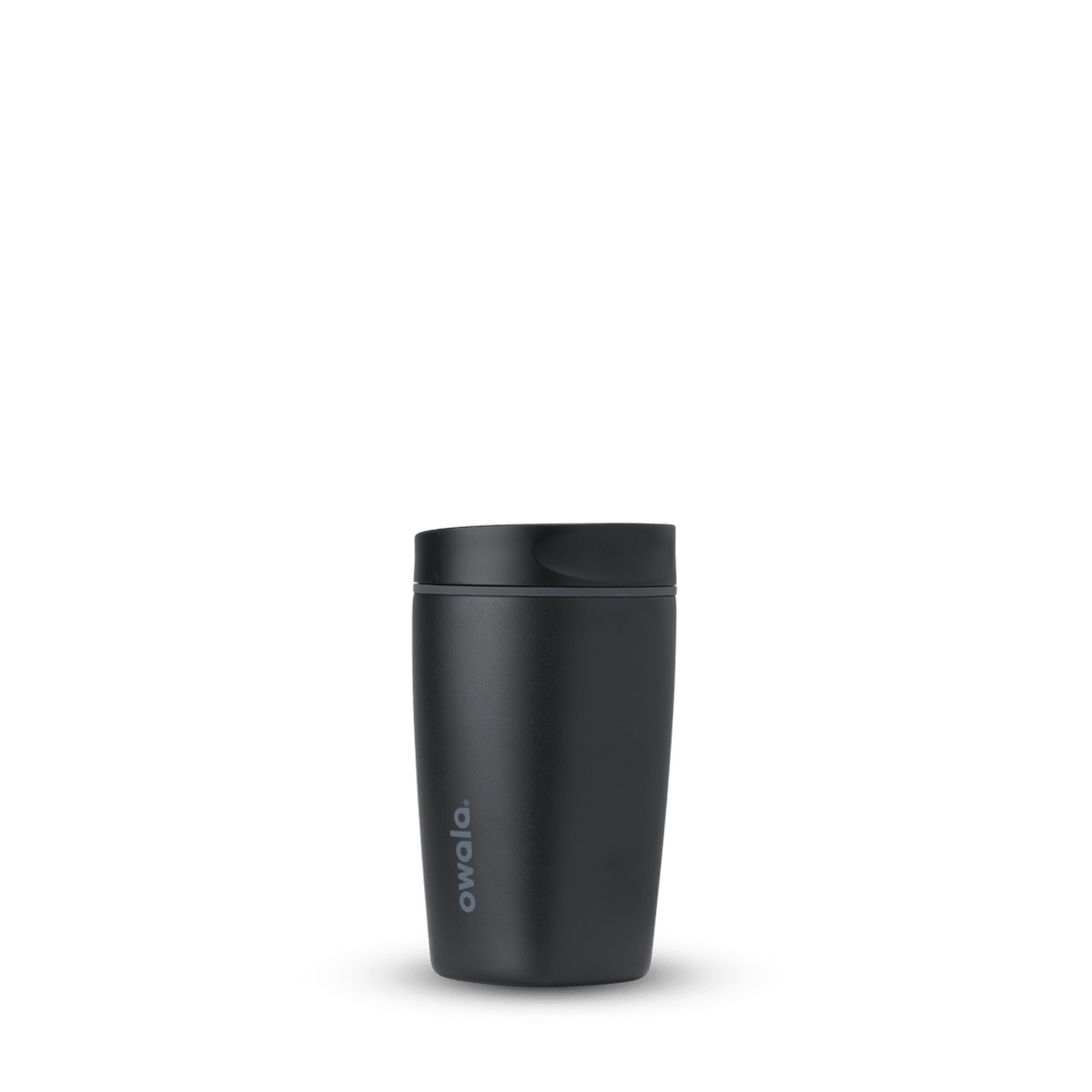 Black 12oz Owala Smooth Sip insulated travel coffee mug with lid