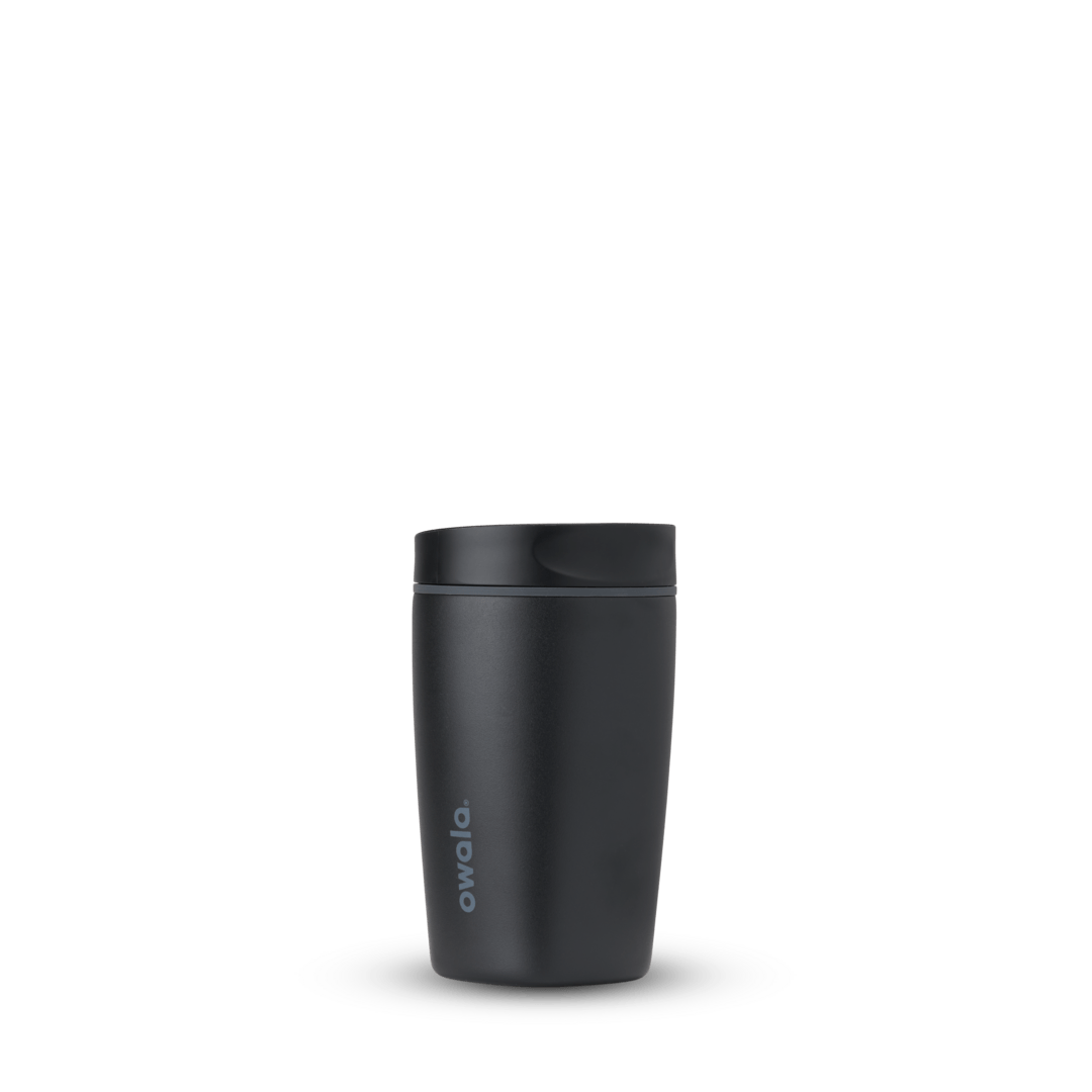 Black 12oz Owala Smooth Sip insulated travel coffee mug with lid