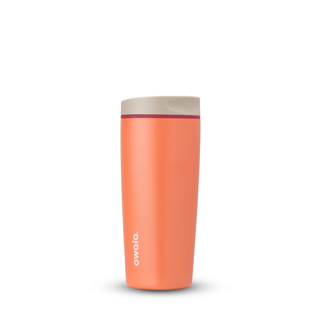 Orange Owala Smooth Sip 20oz insulated travel tumbler with beige lid