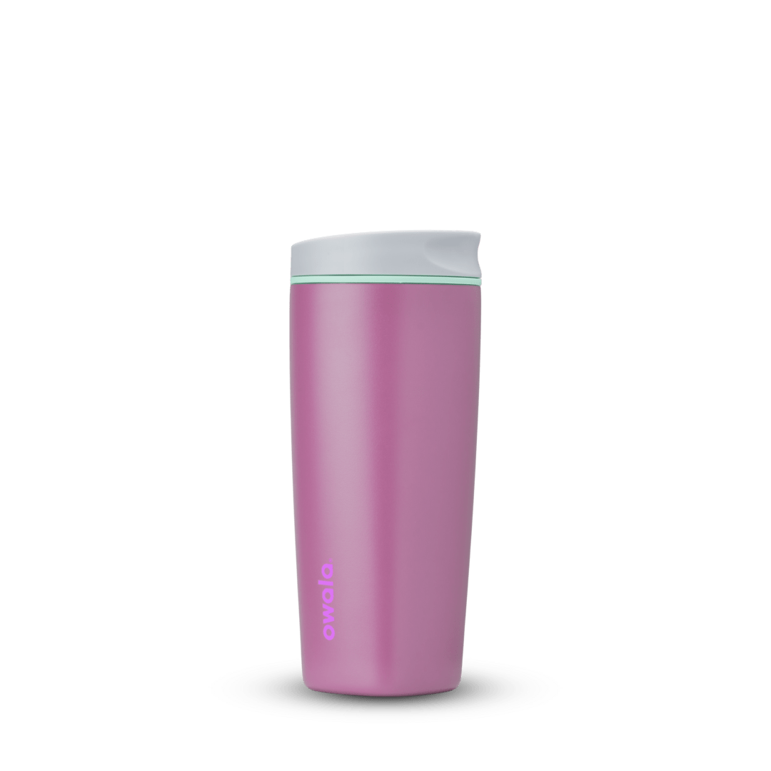 Purple 20oz Owala SmoothSip insulated water bottle with white lid and blue accent