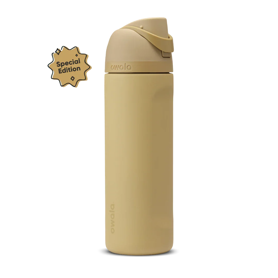 Tan Owala Special Edition 24oz insulated water bottle with FreeSip lid