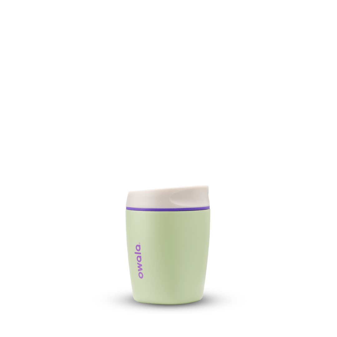 Owala 10 oz Smooth Sip insulated travel cup in hip cactus green with white lid and purple logo