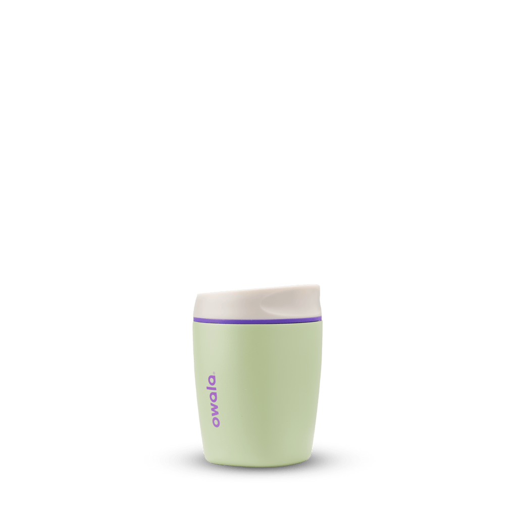 Owala 10oz Smooth Sip insulated travel mug in hip cactus green with white lid and purple logo