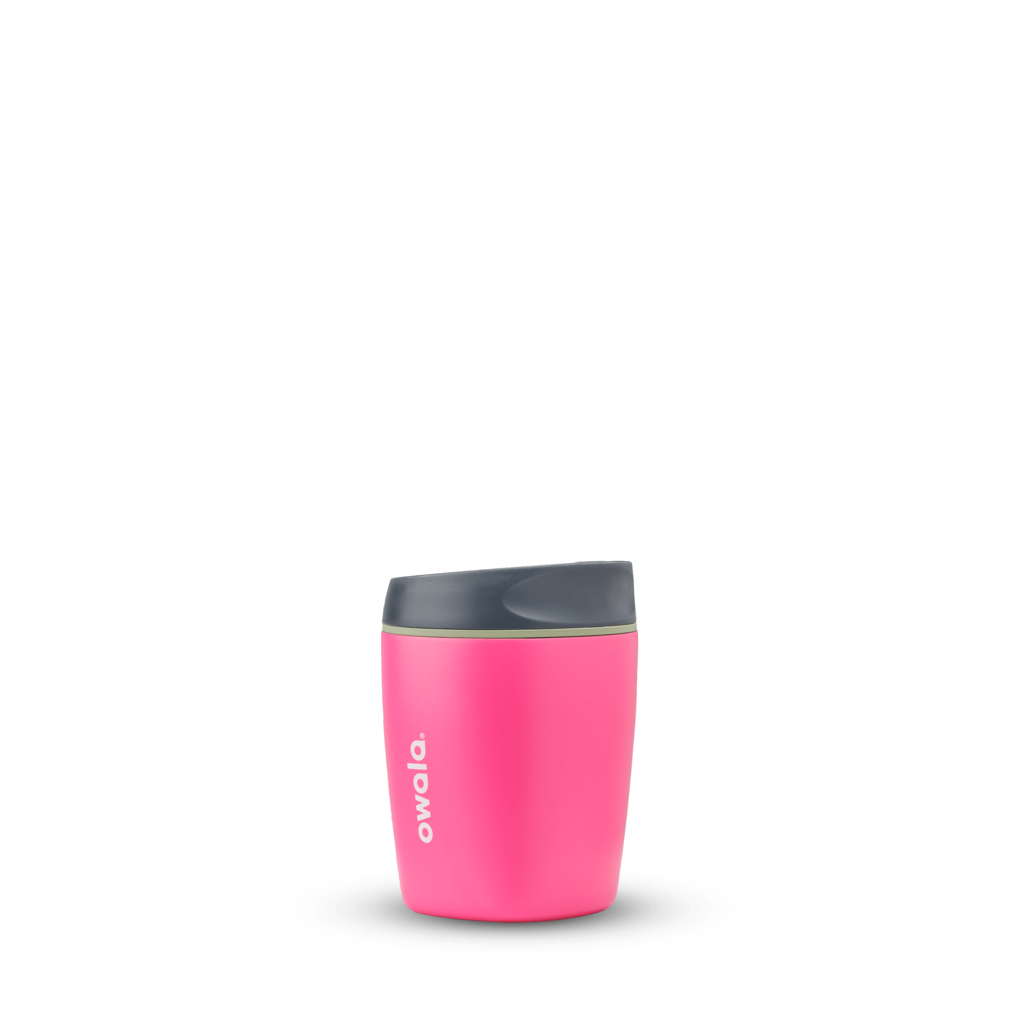 Pink Owala 10oz Smooth Sip water bottle with black lid on white background