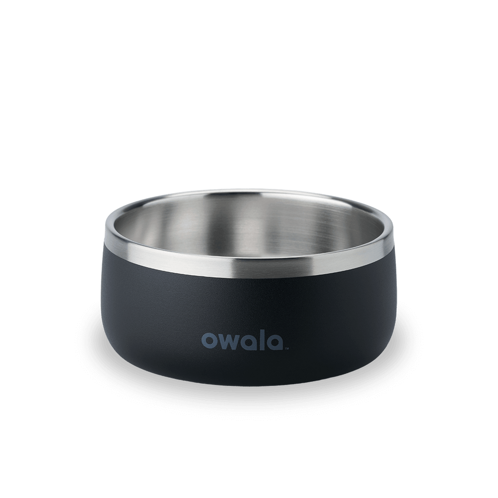 Owala 24oz stainless steel bowl with very dark matte finish and polished rim